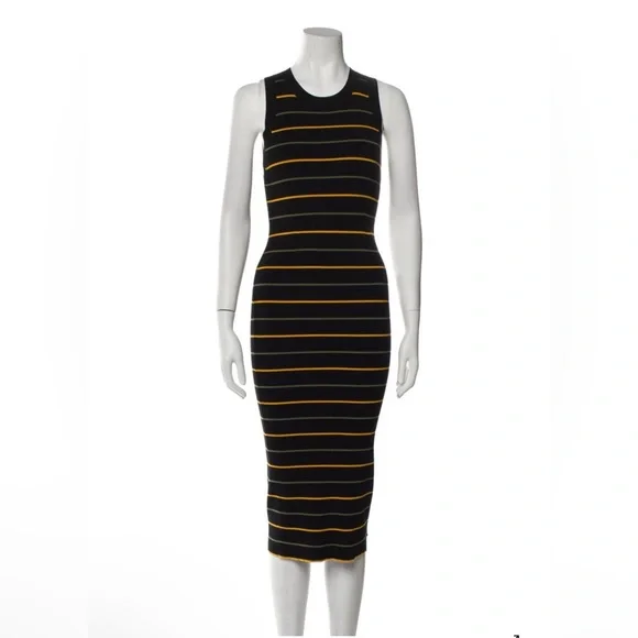 A.L.C. Black and Yellow Striped minimalist Midi Dress